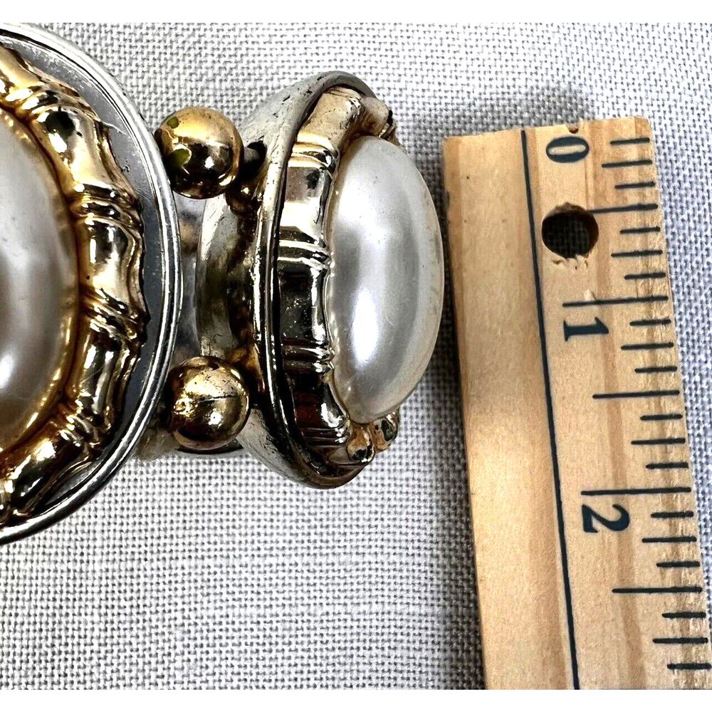 Wide Costume Jewelry Bracelet Gold White Stretch Mob Wife Glam Party Fashion - Picture 3 of 8